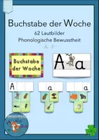 Vorschau - Spiele - 62 Bildkarten Laute Buchstabe der Woche Grundschrift A - F Wochenplan Buchstabeneinführung - Deckblatt