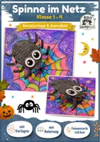 Vorschau - Mal- und Bastelvorlagen - 3D Spinne im Netz | Bastelvorlage, Ausmalbild & Hexentreppe | Halloween Basteln Kunst Grundschule, Klasse 1, Klasse 2, Klasse 3, Klasse 4 - Deckblatt