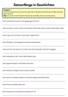 Vorschau - Arbeitsblätter - AB - Satzanfänge in Geschichten - Deckblatt