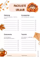 Vorschau - Merkblätter - Herbst Packliste für den Urlaub 🍂🧳 – die praktische Checkliste zum Ausdrucken für Ferien und Reisen!🍁🍂 - Deckblatt