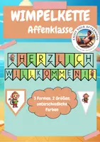 Vorschau - Bildkarten - Wimpelkette „Herzlich Willkommen“ – Affenklasse 🐵 | Klassendeko in 3 Formen & 2 Größen - Deckblatt