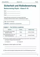 Vorschau - Arbeitsblätter - Risikobewertung Physik Basisscreening Klasse 9–10 - Deckblatt