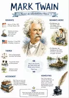 Vorschau - Arbeitsblätter - Lernposter + Arbeitsblätter zum Thema "Mark Twain" + Lösung & MP3 + Infografik - Deckblatt