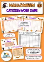 Vorschau - Arbeitsblätter - Halloween Englisch Spiel - Stadt Land Fluss I Category Word Game English | Wortschatzspiel ab 2. Lernjahr I Sek I & II Englischunterricht I Material für nach den Herbstferien - Deckblatt