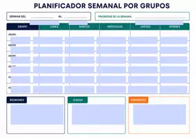 Vista previa - Decoración del aula - Planificador semanal por grupos – Plantilla docente – Coordinación - Portada