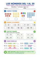 Vista previa - Hojas de trabajo - Números del 1 al 20 – Ficha con soluciones – Matemáticas - página 1