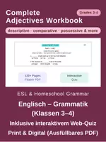 Vorschau - Arbeitsblätter - Adjectives Workbook: Adjektive & Order of Adjectives (Klassen 3–4 / ESL) – Arbeitsblätter & Web-Quiz - Deckblatt