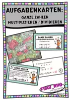 Vorschau - Aufgabenkarten - Aufgabenkarten: Ganze Zahlen multiplizieren/dividieren + Lösung - Deckblatt