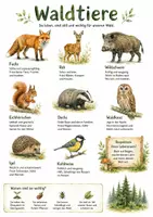 Vorschau - Arbeitsblätter - Lernposter + Arbeitsblätter zum Thema "Waldtiere" + Lösung & MP3 + Infografik - Deckblatt
