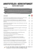 Vorschau - Arbeitsblätter - Aristoteles: distributive und kommutative Gerechtigkeit – Quiz „Richtig oder falsch?“ für Vertiefung & Wiederholung für Kl. 11-13 - Seite 1