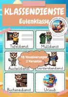 Vorschau - Bildkarten - Klassendienste Eulenklasse 🦉 | 48 Visualisierungen – 2 Varianten | Klassenorganisation - Deckblatt