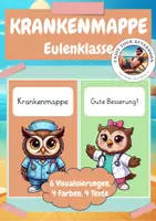 Vorschau - Bildkarten - Krankenmappe Eulenklasse 🦉 | 6 Visualisierungen in 4 Farben & 4 Textvarianten | Klassenzimmer-Organisation - Deckblatt