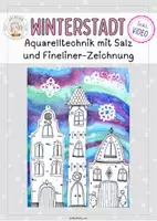 Vorschau - Mal- und Bastelvorlagen - Winterstadt: Aquarelltechnik mit Deckfarbenkasten & Salz - Deckblatt