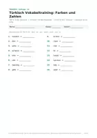 Vorschau - Arbeitsblätter - Türkisch Vokabeltraining: Farben & Zahlen - Seite 1