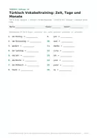 Vorschau - Arbeitsblätter - Türkisch Vokabeltraining: Zeit & Kalender - Seite 1