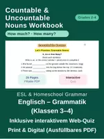 Vorschau - Arbeitsblätter - Countable & Uncountable Nouns (Klassen 2–4 / ESL) – Arbeitsblätter & Web-Quiz - Deckblatt