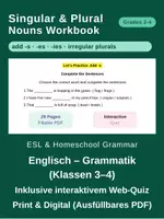 Vorschau - Arbeitsblätter - Singular & Plural Nouns (Klassen 2–4 / ESL) – Arbeitsblätter & Web-Quiz - Deckblatt