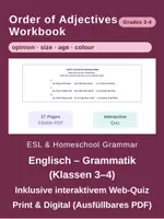 Vorschau - Arbeitsblätter - Order of Adjectives (Klassen 3–4 / ESL) – Arbeitsblätter & Web-Quiz - Deckblatt