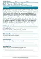 Vorschau - Arbeitsblätter - Arbeitsblatt Deutsch Klasse 3 – Subjekt und Prädikat bestimmen - Deckblatt