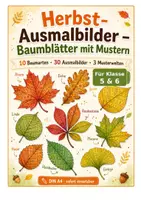 Vorschau - Arbeitsblätter - Herbst-Ausmalbilder – 30 Baumblätter mit Mustern - Deckblatt