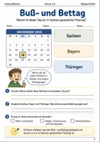 Vorschau - Arbeitsblätter - Buß- und Bettag Sachsen Arbeitsblatt Klasse 5–6 - Deckblatt