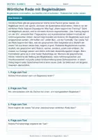 Vorschau - Arbeitsblätter - Arbeitsblatt Deutsch Klasse 4 – Wörtliche Rede mit Begleitsätzen - Deckblatt