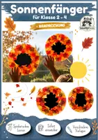 Vorschau - Mal- und Bastelvorlagen - Kunst Herbst Grundschule, Sonnenfänger, Suncatcher Fensterbild mit Blättern, Eule und Igel | Bastelvorlage | Klasse 2, Klasse 3, Klasse 4 - Deckblatt