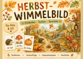 Vorschau - Poster - Herbst-Wimmelbild für Kita & U3 🍂 Suchspiel, Bildkarten & Sprachförderung - Deckblatt