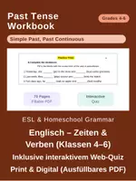 Vorschau - Arbeitsblätter - Past Tenses: Simple & Continuous (Klassen 4–6 / ESL) – Arbeitsblätter & Web-Quiz - Deckblatt