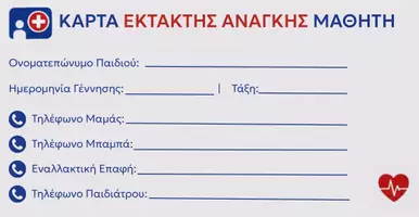 Προεπισκόπηση - Άλλος τύπος υλικού - Κάρτα Στοιχείων Εκτάκτου Ανάγκης & Υγείας Μαθητή | Για τη Σχολική Τσάντα - Σελίδα 1