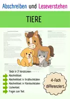 Vorschau - Arbeitsblätter - Tiere I Abschreiben und Leseverstehen.I Differenziert I 5 Varianten - Deckblatt