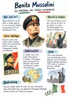 Vorschau - Arbeitsblätter - Lernplakat + AB mit Fragen zum Thema "Benito Mussolini" + Lösungsblatt + Infografik - Deckblatt