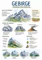 Vorschau - Arbeitsblätter - Lernposter + Arbeitsblätter zum Thema "Gebirge" + Lösung & MP3 + Infografik - Deckblatt