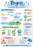 Vorschau - Arbeitsblätter - Lernplakat + Arbeitsblätter zum Thema "Regen" + Lösung & MP3 + Infografik - Deckblatt