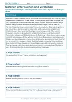Vorschau - Arbeitsblätter - Arbeitsblatt Deutsch Klasse 5 – Märchen untersuchen und verstehen - Deckblatt