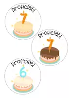 Voorbeeld - Verjaardagsmedailles “Proficiat!” – ronde jarige job badges met taart en kaarsje - Voorblad