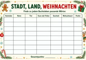 Vorschau - Arbeitsblätter - Kostenloses Weihnachtsspiel - Stadt, Land, Weihnachten - Seite 1