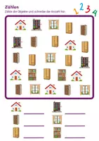 Vorschau - Arbeitsblätter - zu Hause / wohnen / Möbel & Räume Zählen/Mathematik - Klasse 1 und 2 - Seite 1