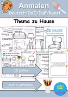Vorschau - Arbeitsblätter - Materialpaket - zu Hause / wohnen / Möbel & Räume Malen - DaZ/DaF/Kunst/Deutsch/Sachunterricht - Seite 1
