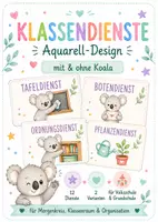 Vorschau - Poster - Klassendienste im Aquarell-Design | 12 Dienste mit Koala & Symbolmotiven - Deckblatt