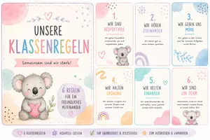 Vorschau - Poster - Klassenregeln im Pastell-Design | 6 Regeln für Grundschule & Volksschule Alternativ etwas suchstärker: - Deckblatt