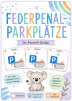 Vorschau - Bildkarten - Federpenal-Parkplätze | 6 Karten für die Grundschule im Aquarell-Design - Deckblatt