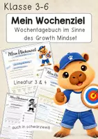 Vorschau - Arbeitsblätter - Mein Wochenziel – Wochentagebuch & Wochenreflexion | Growth Mindset | Klasse 3–6 - Capybara-Edition - Deckblatt