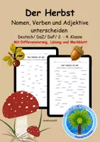 Vorschau - Arbeitsblätter - 🍁Übungsblatt zu Wortarten Herbst | Merkwörter Herbst | Wortschatz Herbst | Wortsammlung Herbst | | Deutsch | DaZ | DaF | 2. und 2. Klasse | Arbeitsblatt Herbst | Differenziert mit Lösung | Merkblatt - Deckblatt