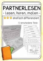 Vorschau - Arbeitsblätter - Partnerlesen - Lesen, Hören, Malen | 1. bis 2. Klasse - Deckblatt