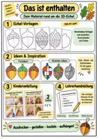 Vorschau - Mal- und Bastelvorlagen - 3D-Eicheln basteln im Herbst | Kunst & Basteln Grundschule | Vorlagen & Anleitung | Klasse 2-4 - Seite 1