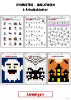 Vorschau - Arbeitsblätter - Symmetrie Halloween 6 ABs Spiegeln Achsensymmetrie Pixelbilder - Seite 1