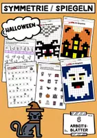 Vorschau - Arbeitsblätter - Symmetrie Halloween 6 ABs Spiegeln Achsensymmetrie Pixelbilder - Deckblatt