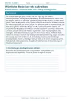 Vorschau - Arbeitsblätter - Arbeitsblatt Deutsch Klasse 6 – Wörtliche Rede korrekt schreiben - Deckblatt