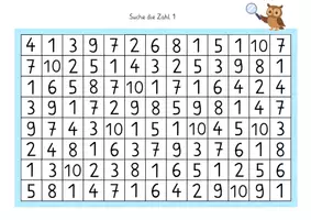 Vorschau - Arbeitsblätter - Zahlen suchen Zahlen 1-10 / Rätselspiel - Seite 1